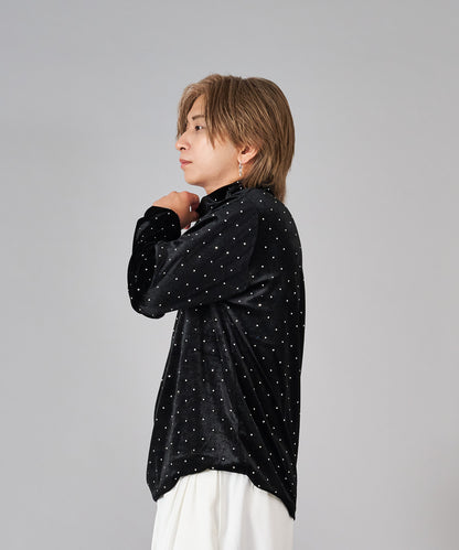 ラインストーン付きベロアタートルネック