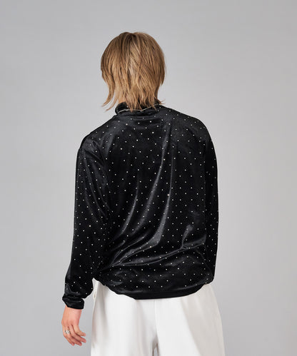 ラインストーン付きベロアタートルネック