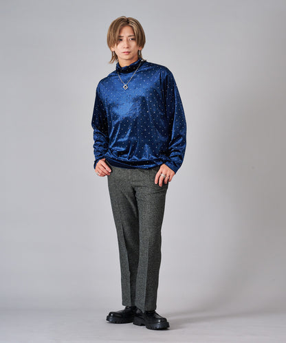 ラインストーン付きベロアタートルネック