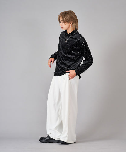 ラインストーン付きベロアタートルネック