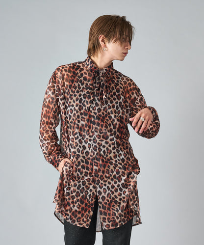 総プリントメッシュロングシャツ