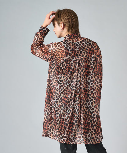 総プリントメッシュロングシャツ