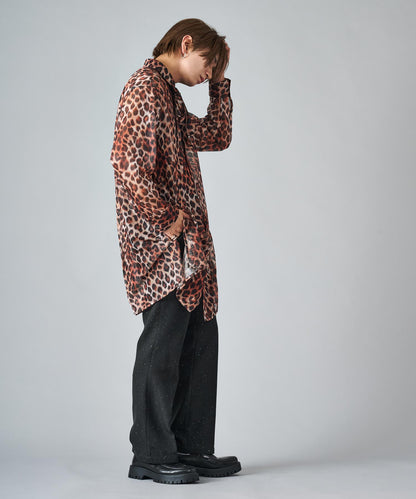 総プリントメッシュロングシャツ