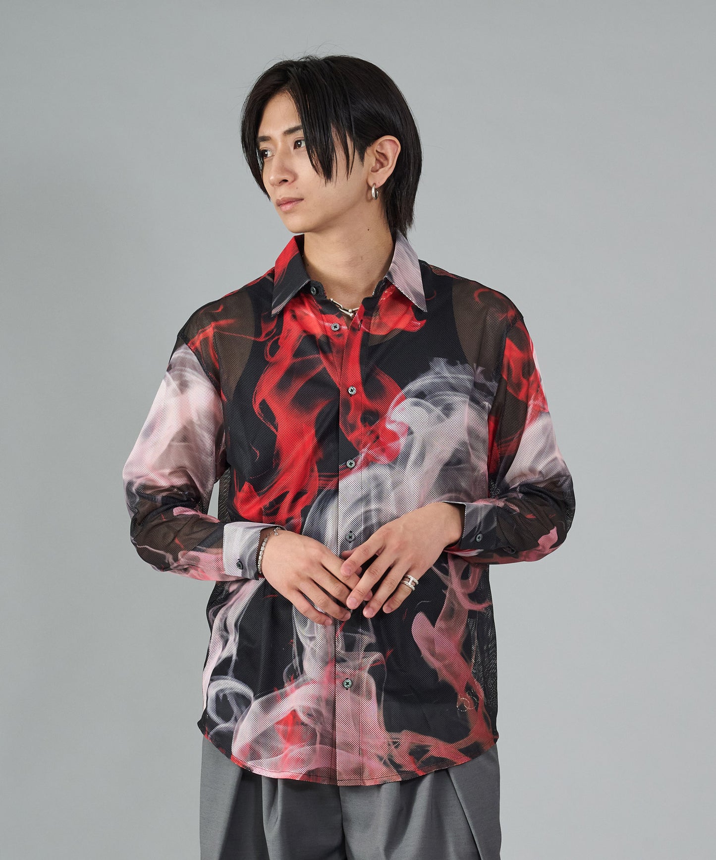 総プリントメッシュシャツ