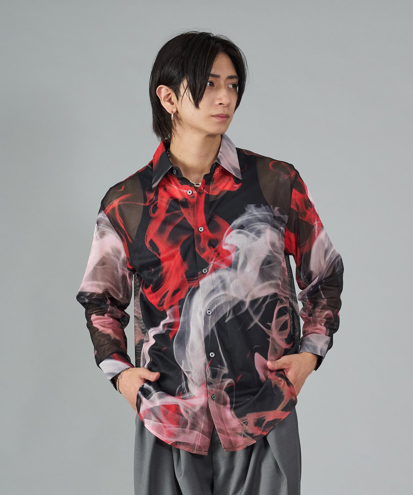 総プリントメッシュシャツ