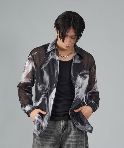 総プリントメッシュシャツ