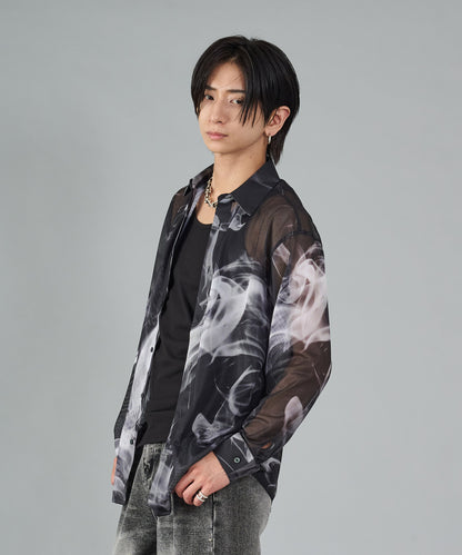 総プリントメッシュシャツ
