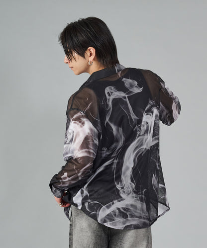総プリントメッシュシャツ