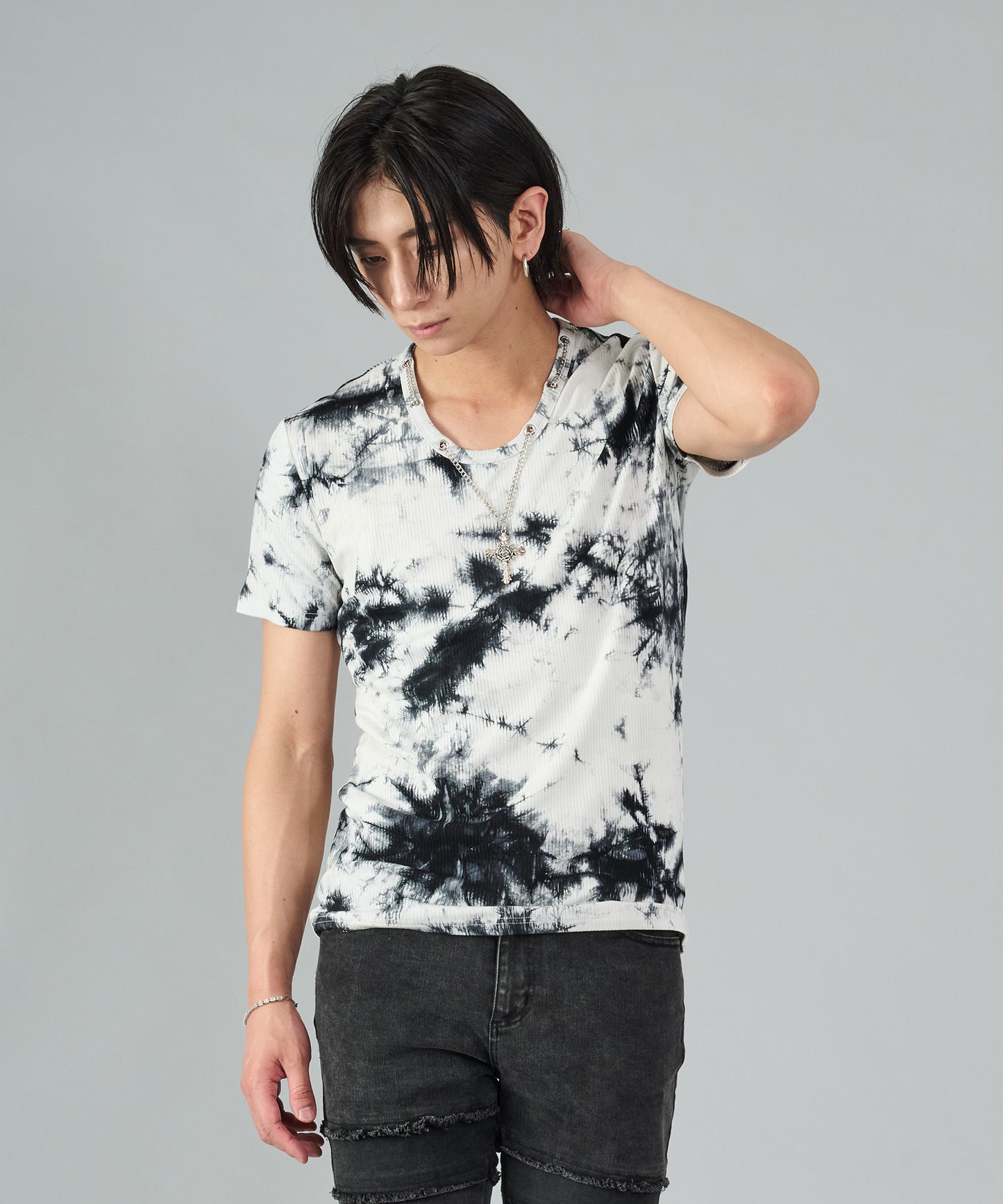 ネックレス付きタイダイテレコUネックTシャツ
