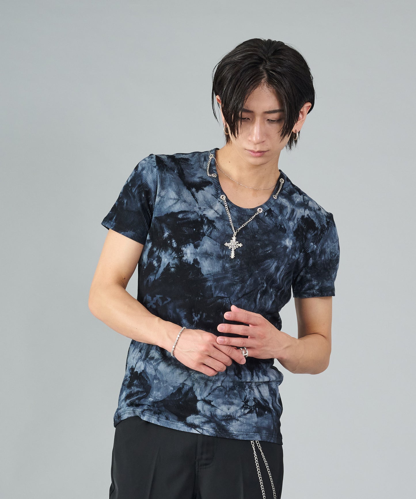 ネックレス付きタイダイテレコUネックTシャツ