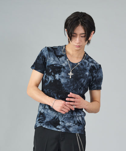 ネックレス付きタイダイテレコUネックTシャツ