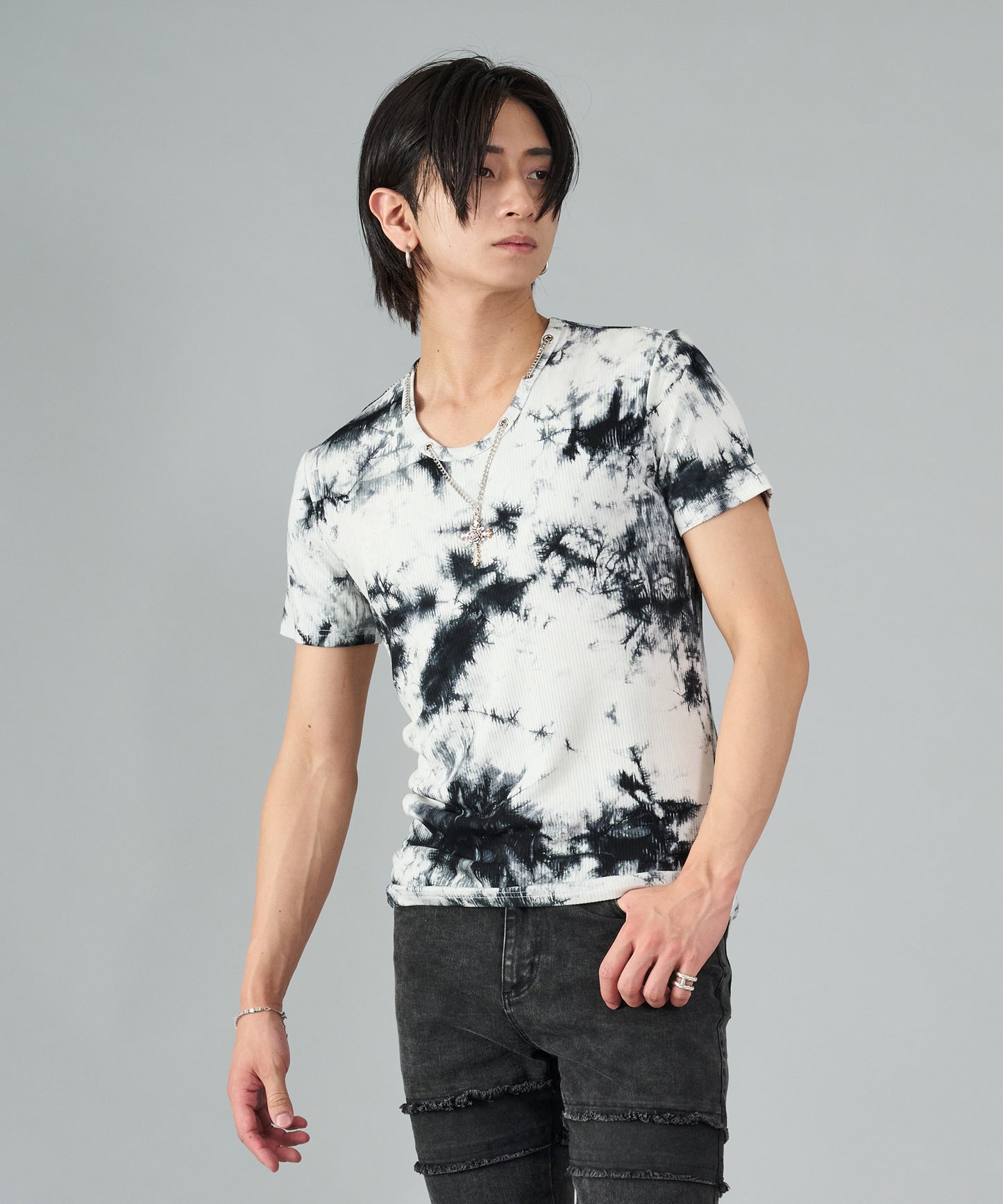 ネックレス付きタイダイテレコUネックTシャツ