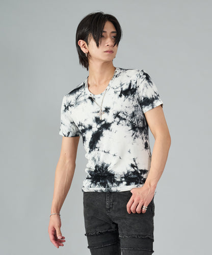 ネックレス付きタイダイテレコUネックTシャツ