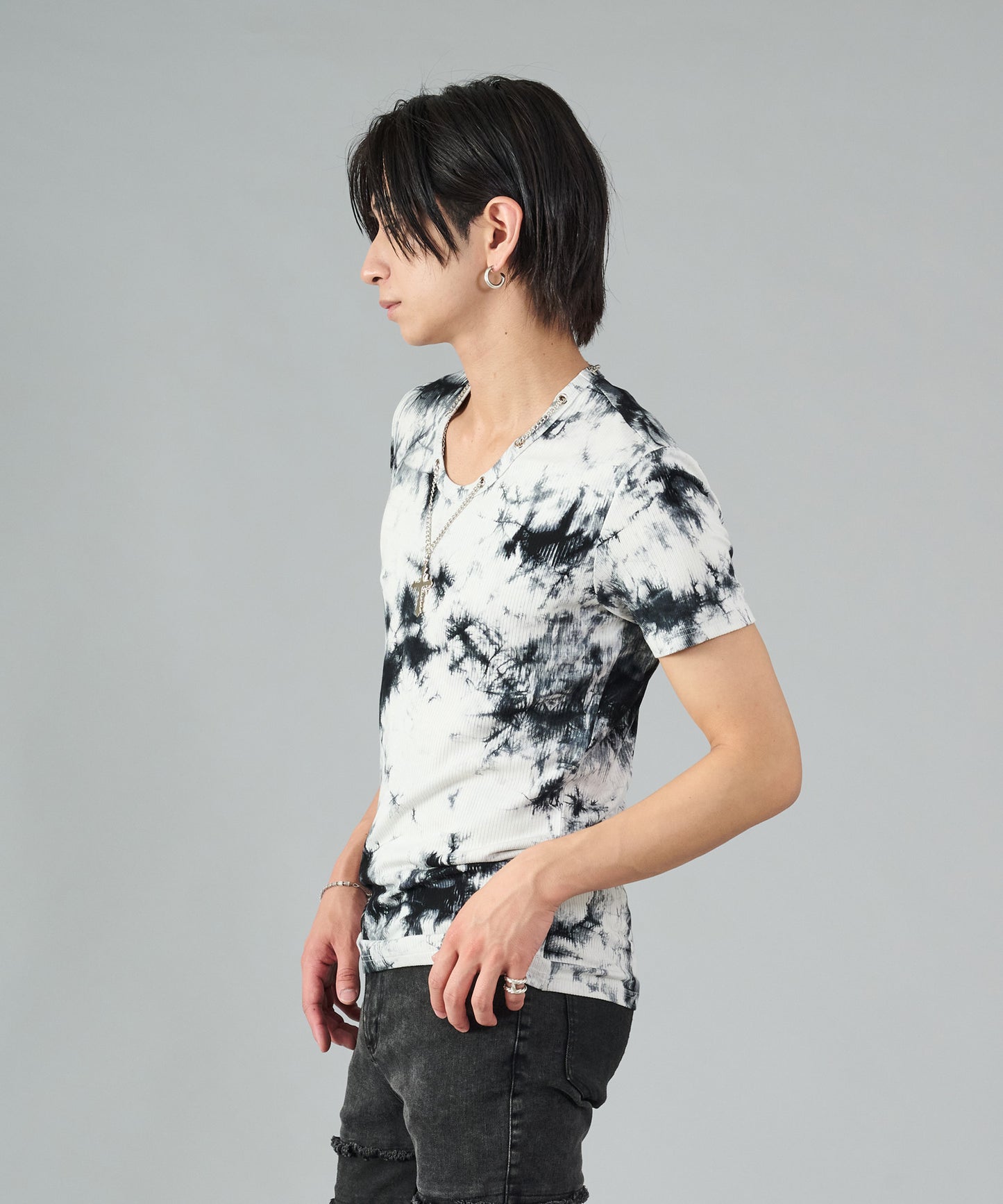 ネックレス付きタイダイテレコUネックTシャツ