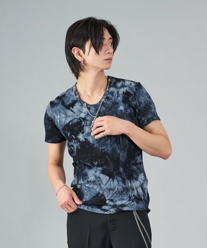 ネックレス付きタイダイテレコUネックTシャツ
