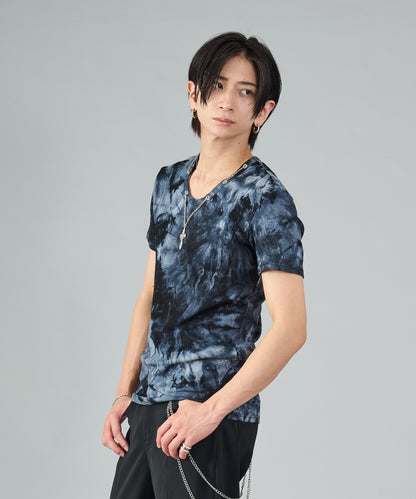 ネックレス付きタイダイテレコUネックTシャツ