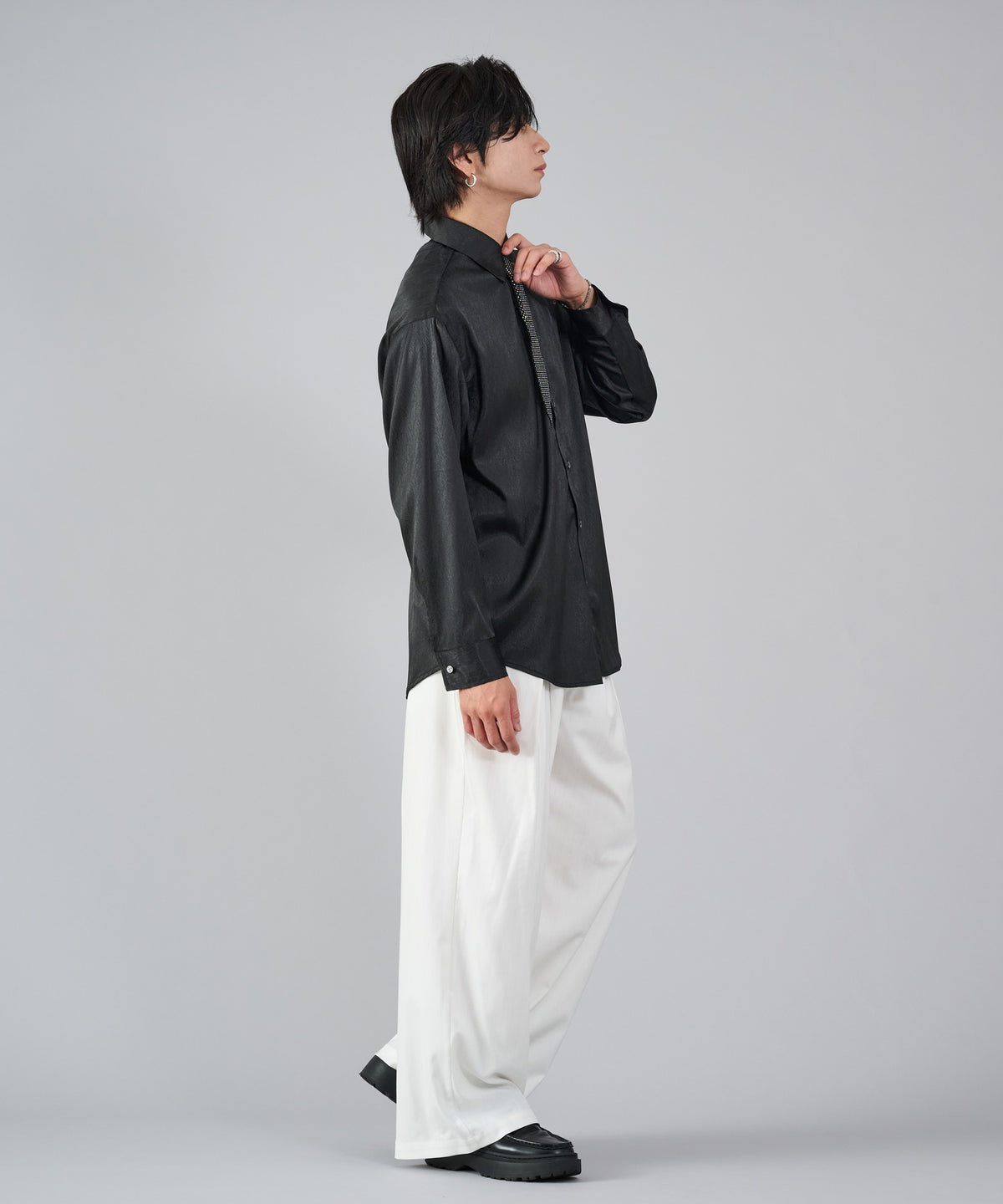 変形ストライプワイドスラックス