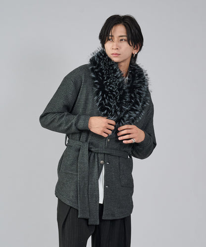 ニットソーショールファーカーデ